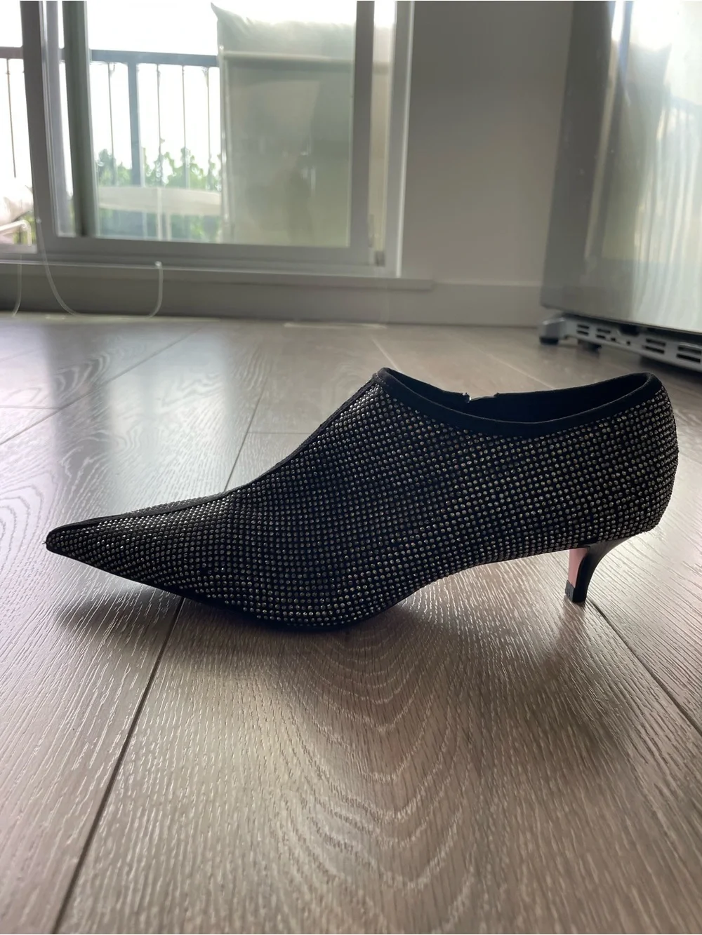 Zara Black Crystal-Embellished Pointed Kitten Heel Bootie - Picture 2 of 8
